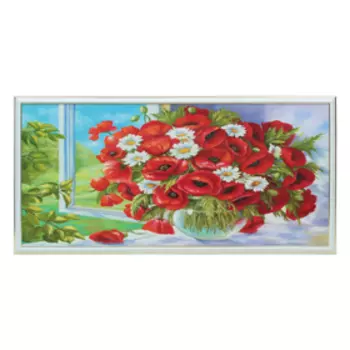 Картина "Ромашки и маки" 36*73 см
