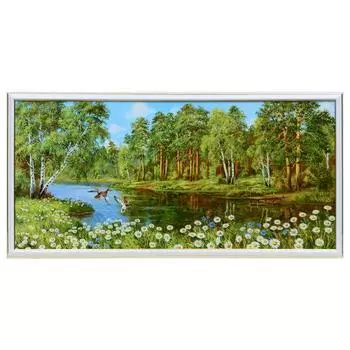 Картина "Ромашки у озера" 33х70(36х73) см