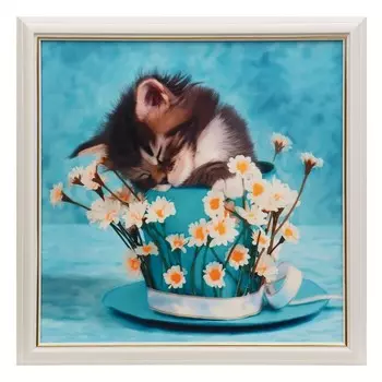 Картина велюр "Котенок и ромашки" 46х46 см