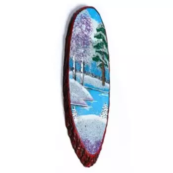 Картина "Зима" в форме среза дерева 60 см, каменная крошка