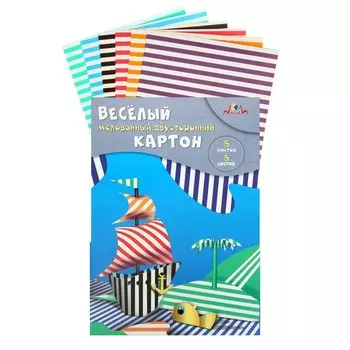 Картон цветной двусторонний А4, 6 листов, 6 цветов "Полоски", мелованный, 200 г/м