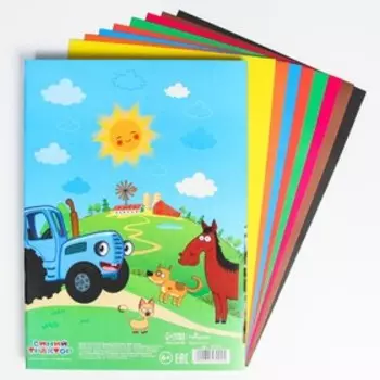Цветной картон, А4, 8 листов, 8 цветов, немелованный, односторонний, в папке, 220 г/м, «Синий трактор»
