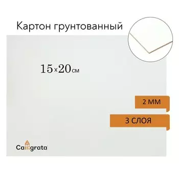 Картон грунтованный 15 х 20 см, толщина 2 мм, 3-х слойный акриловый грунт, Calligrata