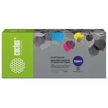 Картридж Cactus CS-EPT694100 T6941, для Epson SC-T3000/T3070/T3200/T5000/5200, 675 мл, цвет чёрны