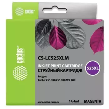 Картридж Cactus CS-LC525XLM, (DCP-J100/J105/J200), для Brother, пурпурный