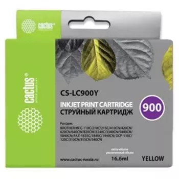 Картридж Cactus CS-LC900Y, для Brother DCP-110/115/120/MFC-210/215/FAX-1840, 16,6 мл, цвет жёлтый