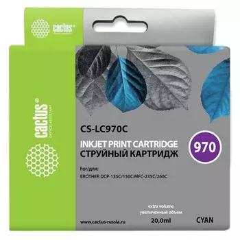 Картридж Cactus CS-LC970C, (DCP-135C/150C/MFC-235C/260C), для Brother, голубой