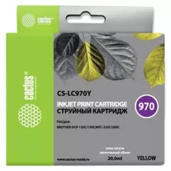 Картридж Cactus CS-LC970Y, для Brother MFC-260c/235c/DCP-150c/135c, 20 мл, цвет жёлтый