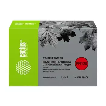 Картридж Cactus CS-PFI120MBK матовый, для Canon TM-200/TM-205/TM-300/TM-305, 130 мл, цвет чёрный