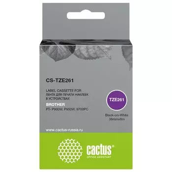Картридж ленточный Cactus CS-TZE261 TZe-261, для Brother PT- P900W, P950W, 9700PC, цвет чёрный