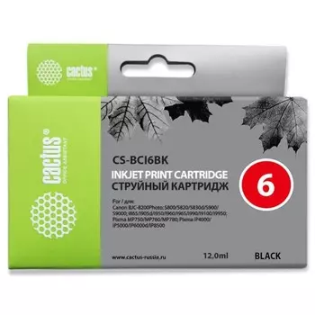 Картридж струйный Cactus CS-BCI6BK черный для Canon i905D/i950S/i960x/i965/i990/i9100/i9950/S800/S82