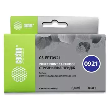 Картридж струйный Cactus CS-EPT0921 черный для Epson Stylus C91/CX4300/T26/T27/TX106/TX109/TX117/TX1