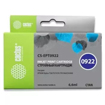 Картридж струйный Cactus CS-EPT0922 голубой для Epson Stylus C91/CX4300/T26/T27/TX106/TX109/TX117/TX