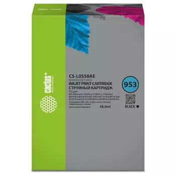 Картридж струйный Cactus CS-L0S58AE 953, для HP OJ 7720 Pro/7730/7740/8210, 58 мл, цвет чёрный