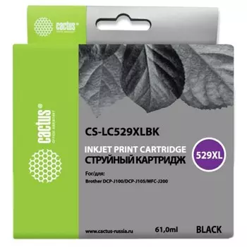 Картридж струйный Cactus CS-LC529XLBK, для Brother DCP-J100/J105/J200, 61 мл, цвет чёрный