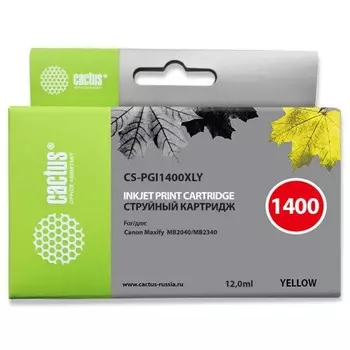 Картридж струйный Cactus CS-PGI1400XLY желтый для Canon MB2050/MB2350/MB2040/MB2340 (11.5мл) 17252