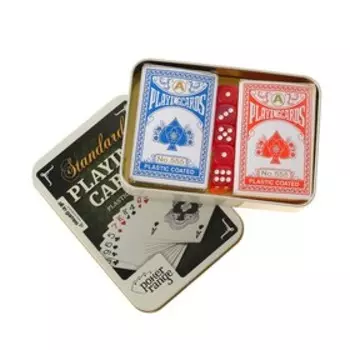 Карты игральные картонные "Poker range", 2 колоды по 54 шт, 5 кубиков, 25мкр, 8.8х5.7 см