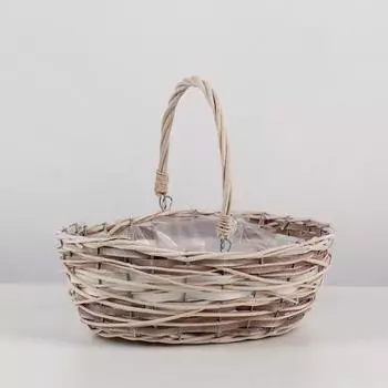 Кашпо «Цветы», с ручкой, бежевое, 28х20х11/17 см