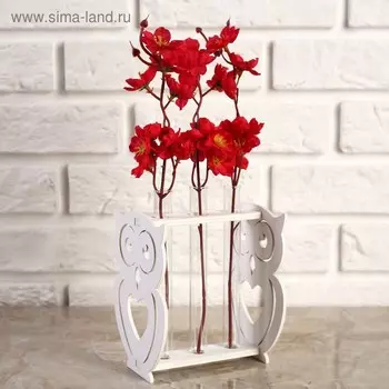 Кашпо деревянное 11.7×10.5×14.1 см с 3 колбами "Сова", белый Дарим Красиво