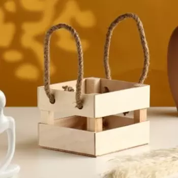 Кашпо деревянное 12119 см "Однушка Лайт" реечное, ручка верёвка, натуральный Дарим Красиво