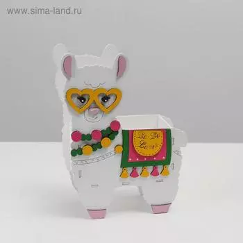 Кашпо деревянное 19×9.5×26 см уникальное "Лама", белый зелёный
