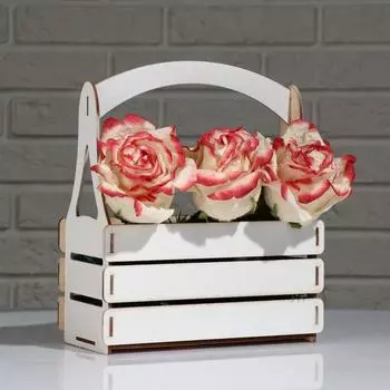 Кашпо деревянное 22×9.5×24 см "Милфорд Элит", трехреечный, с ручкой, белый Дарим Красиво