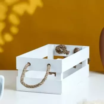 Кашпо для цветов «Двушка лайт», 24.513.59 см, деревянное, ручка - верёвка, белое