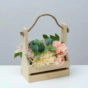 Кашпо деревянное 2513,529(9) см, ручка канат, с прорезью