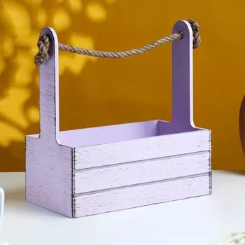 Кашпо деревянное 25.51530 см "Прованс", ручка канат, сиреневый