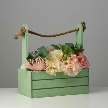 Кашпо деревянное 25.51530 см "Прованс", ручка канат, зелёный