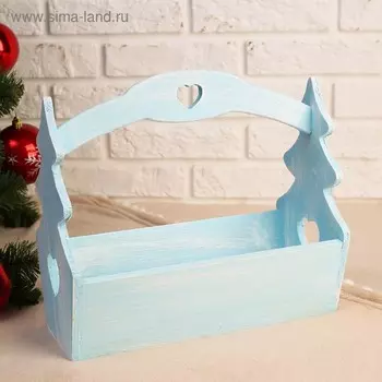Кашпо деревянное 30×14×27 см "Ёлочка", с ручкой, голубая кисть Дарим Красиво
