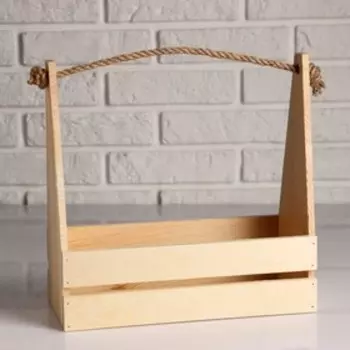 Кашпо деревянное 30×14×30 см "Таёжный" реечное, ручка верёвка, натуральный Дарим Красиво