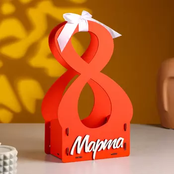 Кашпо для цветов «8 Марта», 28.51017 см, деревянное, красное