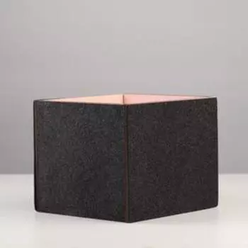 Кашпо деревянное для цветов и подарков с аппликацией, пудрово-черное, 15,6х14,2х12,8 см