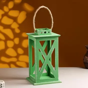 Кашпо деревянное "Фонарь. Прованс" 17х17х31 см Зелёный