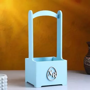 Кашпо деревянное "ХВ", 14х14х30 см, небесно-голубой