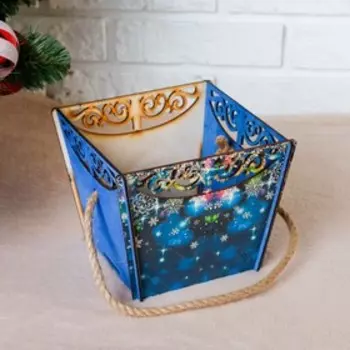 Кашпо деревянное "Корзина, новый год", самосборное, ручка- шнур, 17,917,314,2 см