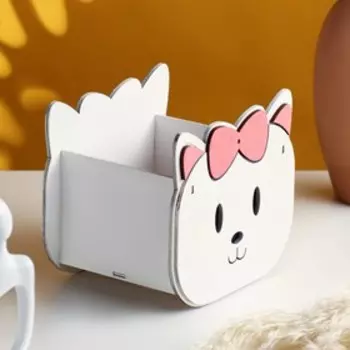 Кашпо деревянное "Кошечка" 14х11х13 см белый