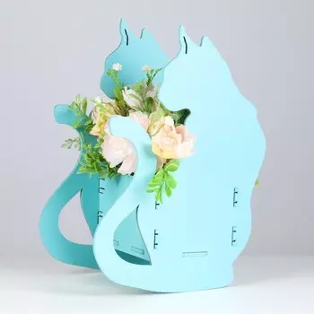 Кашпо деревянное "Кошка" 18х13,8х28 см бирюзовый