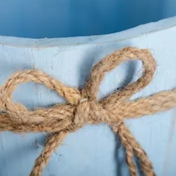 Кашпо деревянное "Круглое с бантиком" голубое, 16х15см