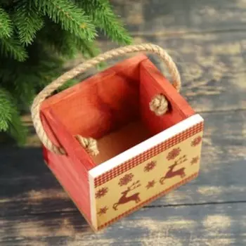 Кашпо деревянное "Олени", ручка- шнур, 12,5х10,5х9,5см