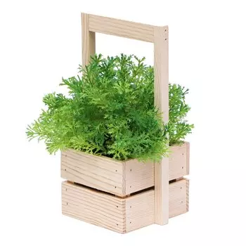 Кашпо деревянное с ручкой, двухреечное, натуральный, 11 х 10 х 9 см