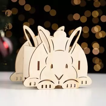 Кашпо деревянное "Символ года 2023. Зайчик" 12,5х7,6х10,5 см