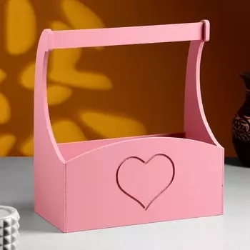 Кашпо деревянное "Symmetric Heart, сердце", с ручкой, 2512,510(28) см Розовый Коралл