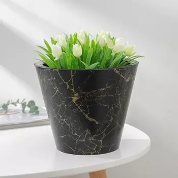 Кашпо для цветов со вставкой «Мрамор», 3 л, цвет чёрный