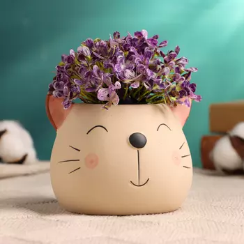 Фигурное кашпо для цветов «Добрый котик», 997 см, керамика, бежевое