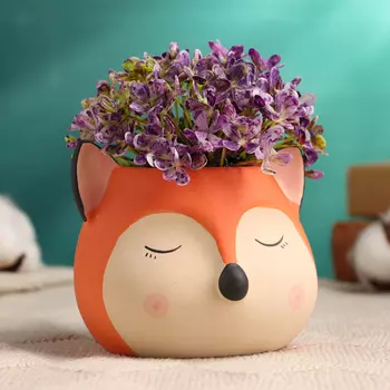 Фигурное кашпо для цветов «Добрый лис», 997 см, керамика, оранжевое, бежевое