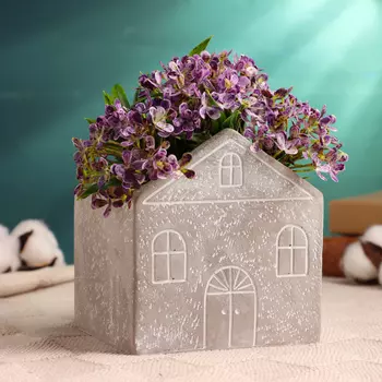 Фигурное кашпо для цветов «Дом», 121111 см, керамика, серое