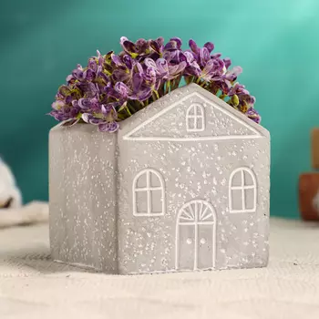 Фигурное кашпо для цветов «Дом», 888 см, керамика, серое