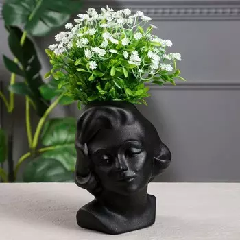 Кашпо "Голова девушки", черный цвет, керамика, 23 см